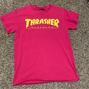 Thrasher Bold Pink and Yellow Tee, Size Small